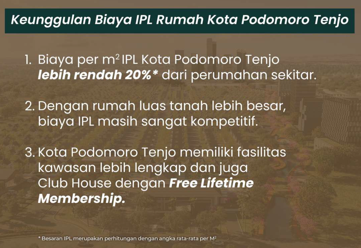 Cluster Premium berapa biaya ipl kota podomoro tenjo